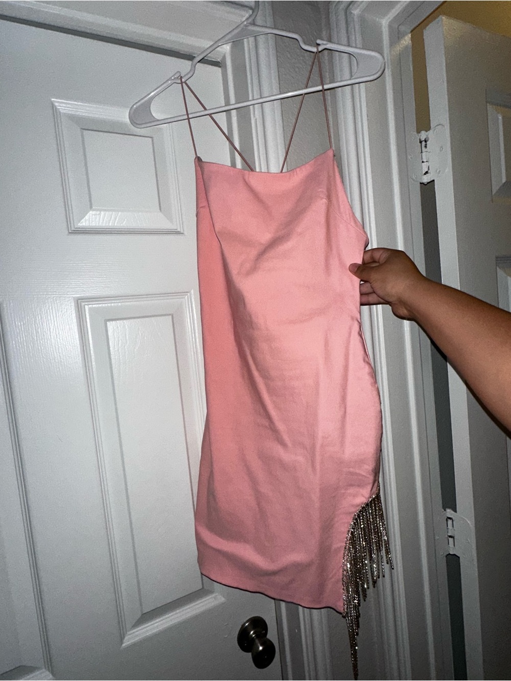 Fashion Nova Pink Beaded Fringe Mini Dress